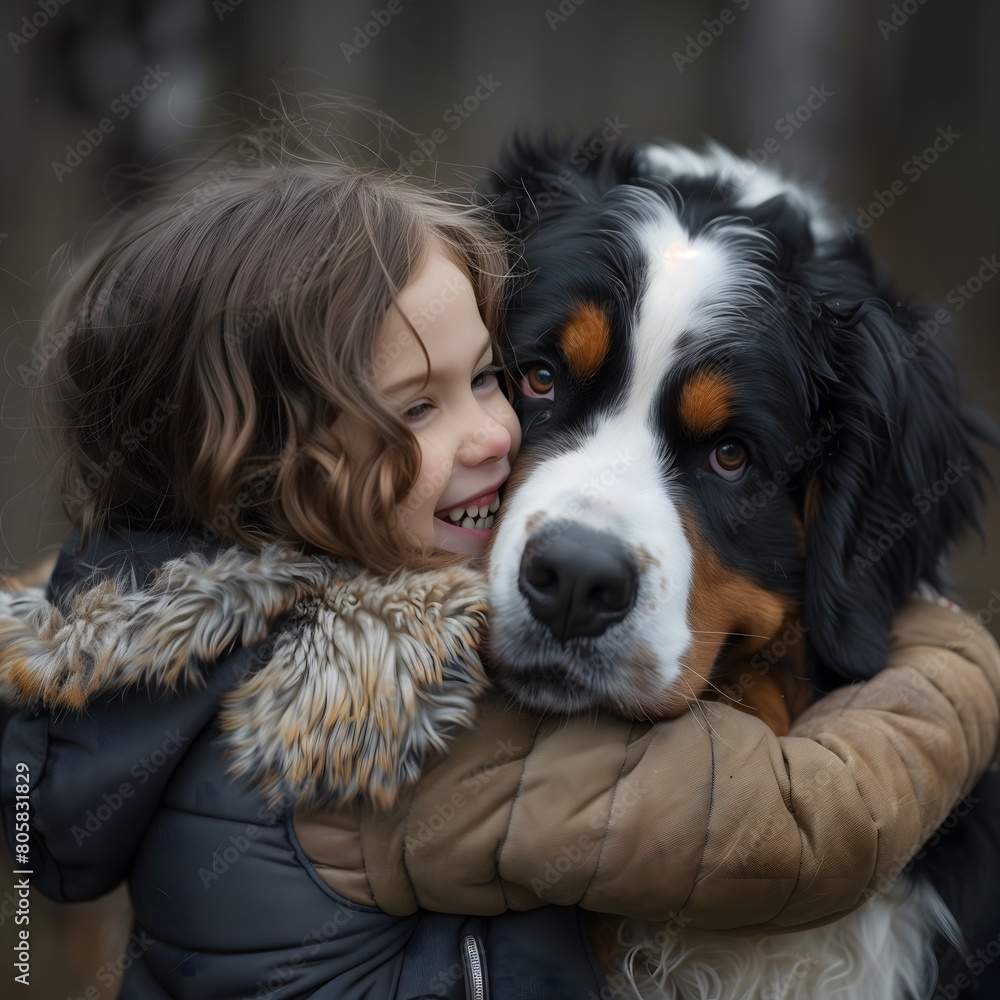 Little girl hugging her Bernese mountain dog Little girl hugging her Bernese mountain dog