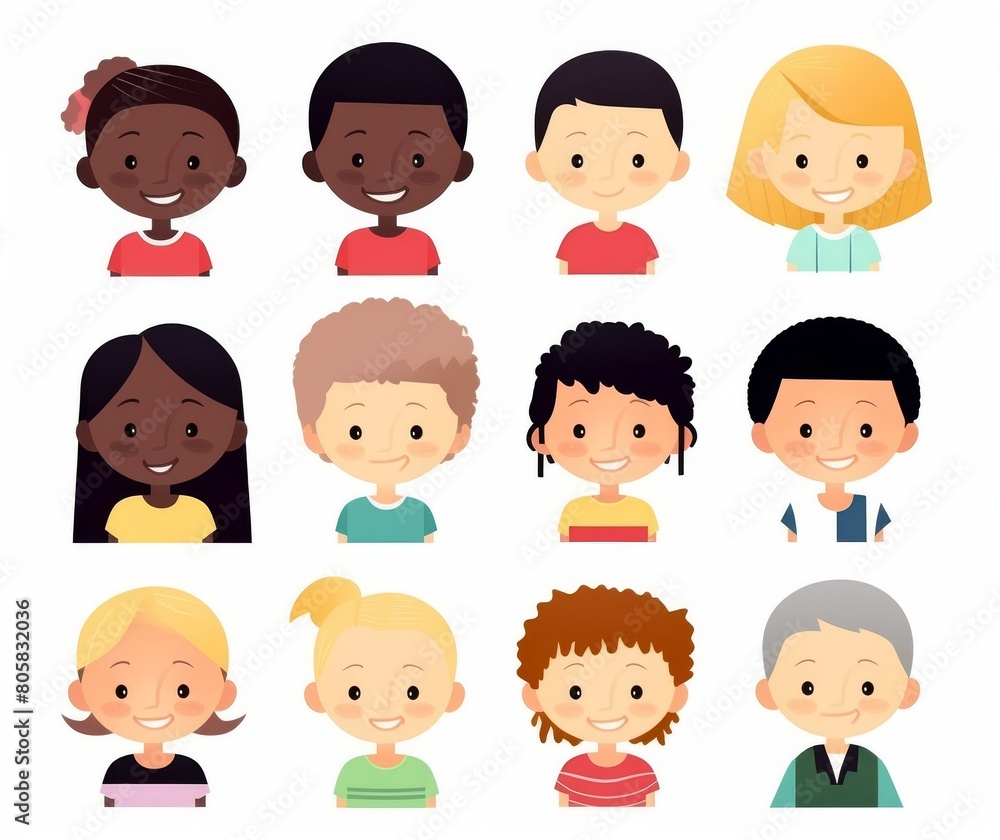 Diverse Cartoon Children and Adults Avatar Set for Social Media Diverse Cartoon Children and Adults Avatar Set for Social Media