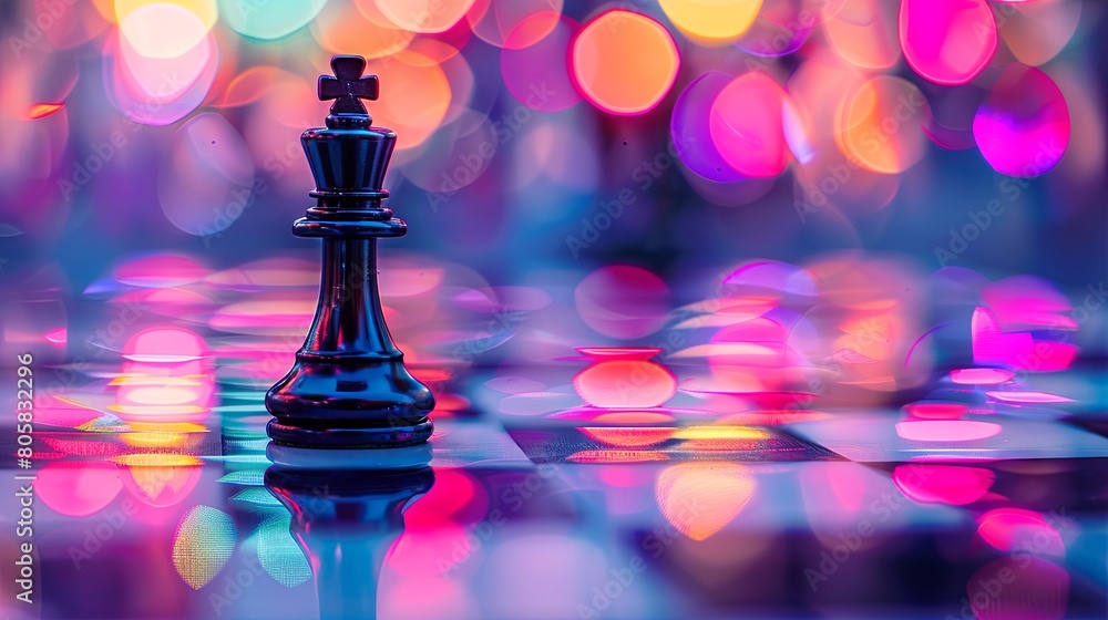 Chess strategies and colorful bokeh lights