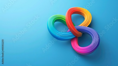 Colorful intertwined paper rings on blue background