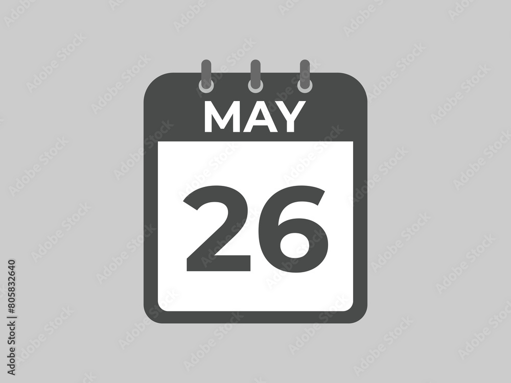 May 26 calendar reminder. 26 May daily calendar icon template. Calendar 26 May icon Design template. Vector illustration
May 26 calendar reminder. 26 May daily calendar icon template. Calendar 26 May icon Design template. Vector illustration
