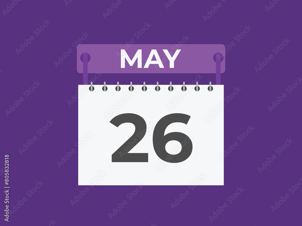 May 26 calendar reminder. 26 May daily calendar icon template. Calendar 26 May icon Design template. Vector illustration
May 26 calendar reminder. 26 May daily calendar icon template. Calendar 26 May icon Design template. Vector illustration