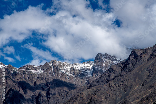 High Himalayan peaks in the Shyok River valley in northern India near the border with Tibet