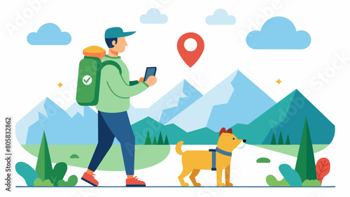 Going on a hike Not to worry keep your companion close with pet location alerts that will let you know if they stray from the trails.. Vector illustration