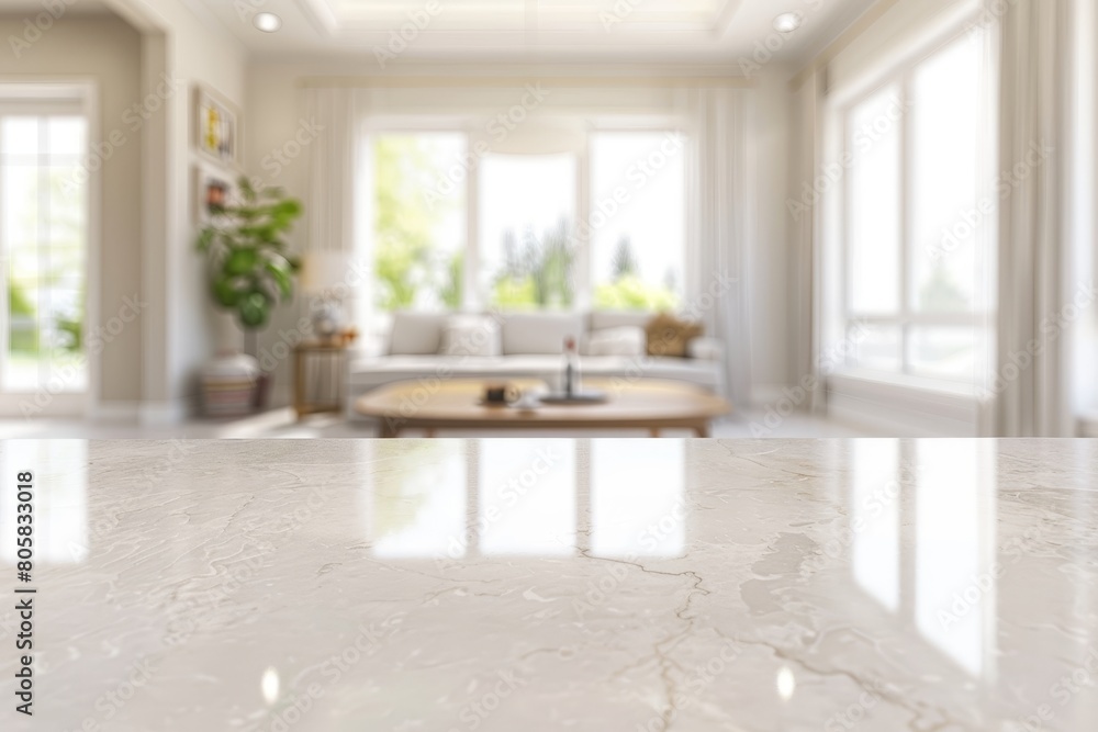 Direct view of an empty countertop, modern, white kitchen Direct view of an empty countertop, modern, white kitchen