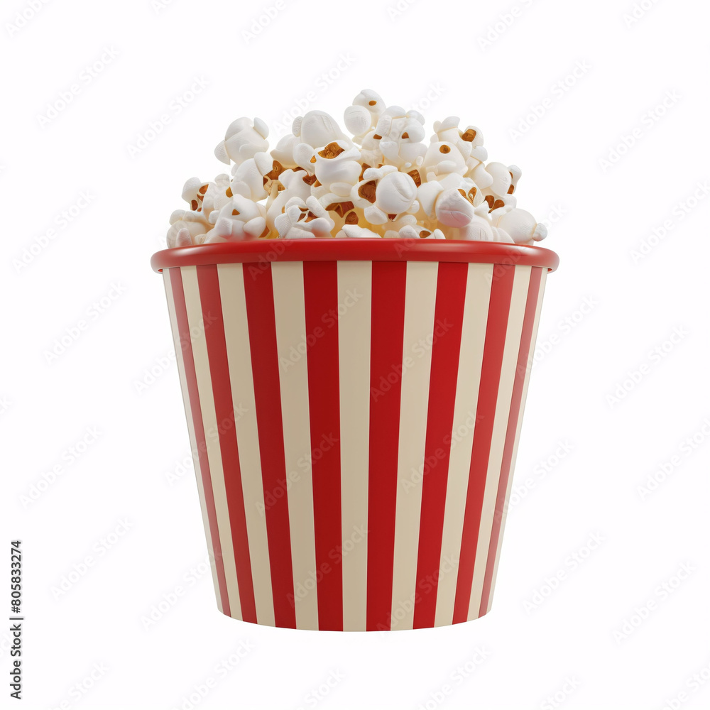 Abstract cartoon style popcorn bucket 3D rendering, popcorn 3D icon Abstract cartoon style popcorn bucket 3D rendering, popcorn 3D icon