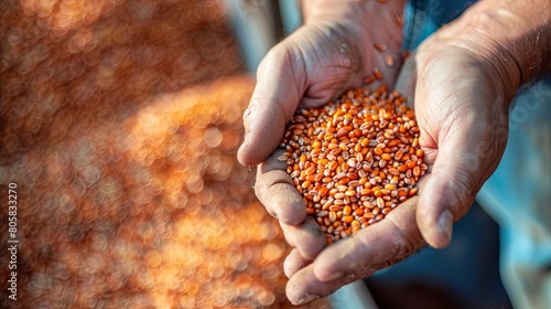 Farmer holding a handful of harvested seeds
