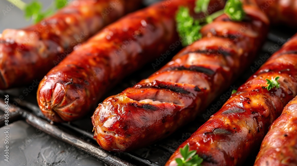 Grilling sausages on barbecue grill. Generative Ai Grilling sausages on barbecue grill. Generative Ai