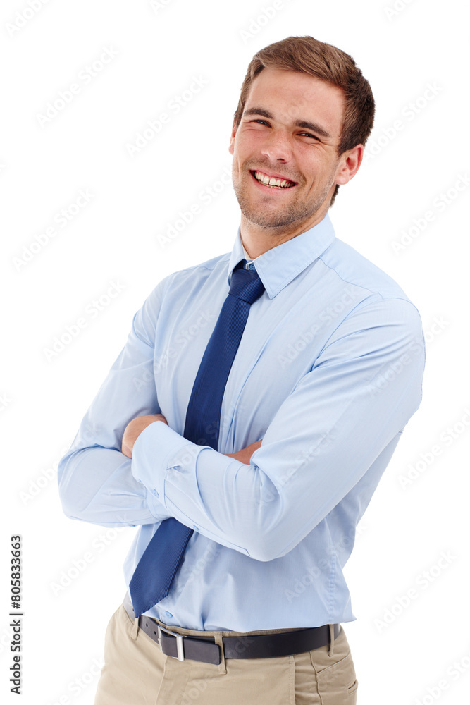 Business man, arms crossed and portrait with confidence, laugh and happy from career in studio. Professional, funny joke and entrepreneur with corporate fashion and style with white background Business man, arms crossed and portrait with confidence, laugh and happy from career in studio. Professional, funny joke and entrepreneur with corporate fashion and style with white background