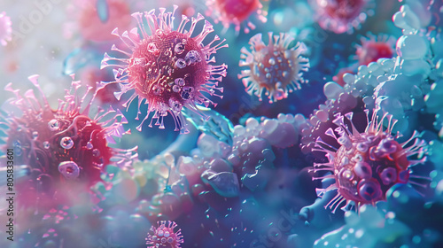 3d rendering of virus bacteria cells background, world health day healthcare concept illustration