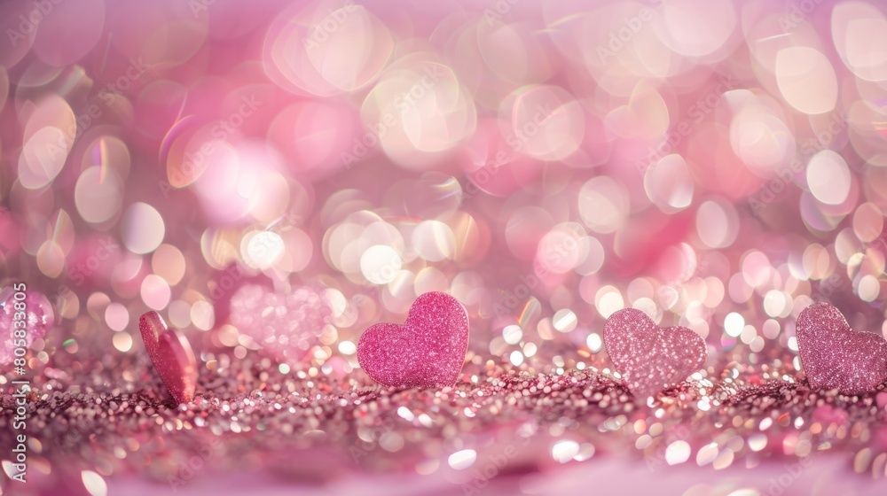 A pink background with hearts and sparkles, creating an enchanting atmosphere for Valentine's Day.