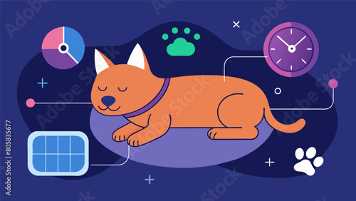A revolutionary sleep tracker that uses advanced algorithms to analyze your pets sleep data and provide personalized tips for improving their rest.. Vector illustration