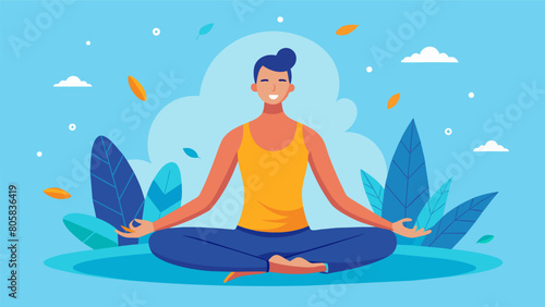 A mindful stretch session focusing on deep breathing and gentle movements to release stress and tension in the body.. Vector illustration