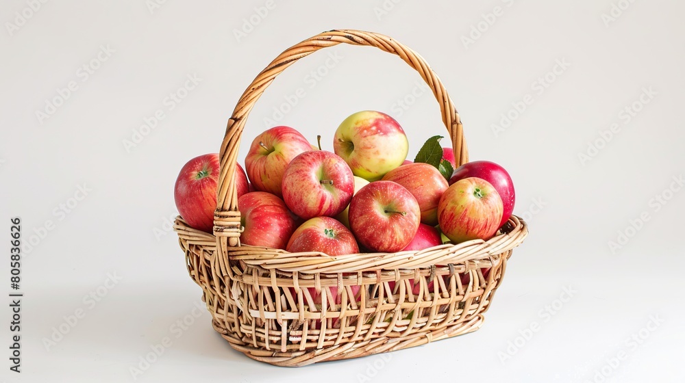 Basket with Apples on white background . Generative Ai Basket with Apples on white background . Generative Ai