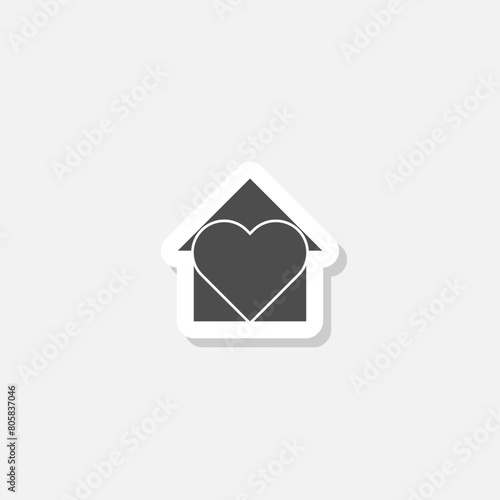 House with heart inside house icon sticker isolated on gray background