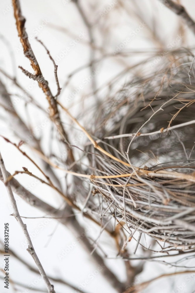 A close up shot of meticulous weaving pattern of a bird's nest, with its interlocking twigs and grasses creating a mesmerizing minimalist composition that symbolizes the cycle of life A close up shot of meticulous weaving pattern of a bird's nest, with its interlocking twigs and grasses creating a mesmerizing minimalist composition that symbolizes the cycle of life