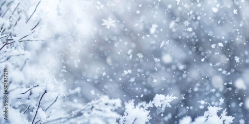 Winter background with falling snowflakes of snow with blur effect © megavectors