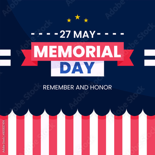 USA  27 may memorial day social media post greeting card template design, with dark blue background vector illustration,