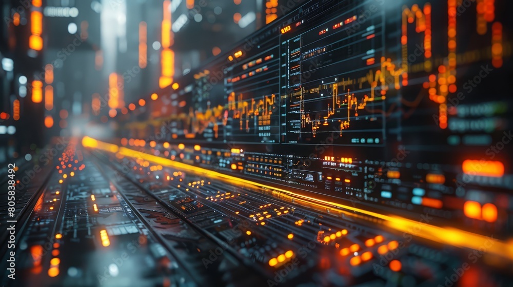 Naklejka premium Stock market analytics on a holographic display, futuristic