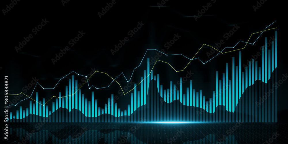 Creative growing candlestick forex chart on blue grid wallpaper. Financial growth and stock concept. 3D Rendering. Creative growing candlestick forex chart on blue grid wallpaper. Financial growth and stock concept. 3D Rendering.