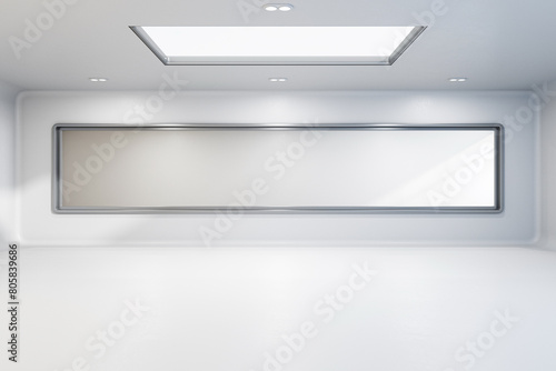 An empty white room with skylights and modern design, bright and minimalistic, on a plain background, concept of space and architecture. 3D Rendering photo
