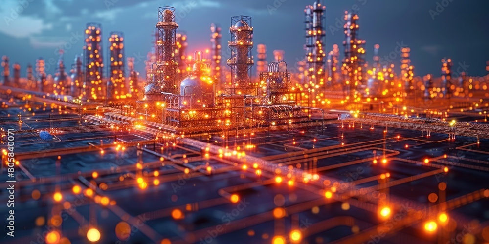 Fototapeta premium Luminescent Metropolis: A Vibrant Cityscape Bathed in Yellow Lights