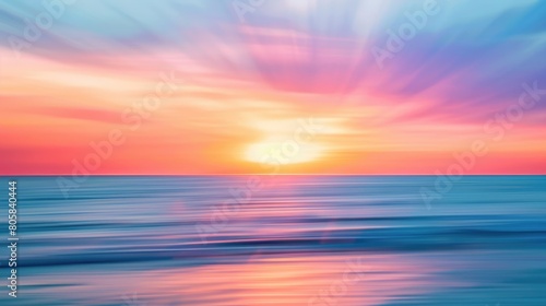 A dreamy, blurry photo capturing the red sky at morning above the ocean. The sun is setting, painting the sky in shades of orange and red, creating a beautiful natural landscape AIG50 © Summit Art Creations
