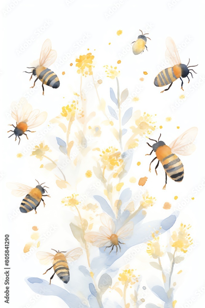 watercolor bees, soft edges