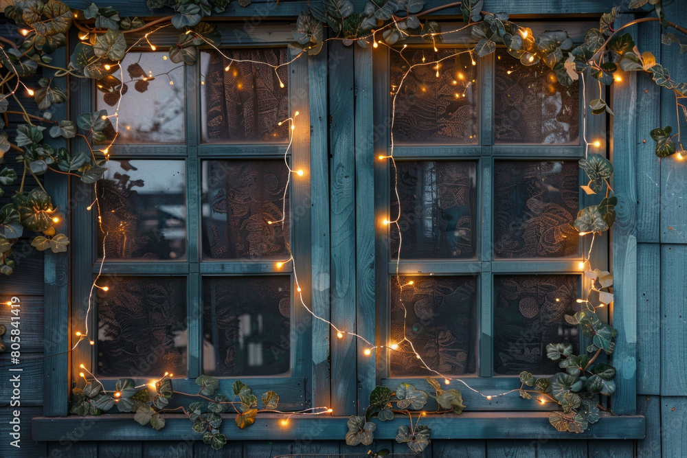 A charming image of a window frame adorned with fairy lights arranged around the edges or intertwined with faux greenery or flowers. The lights illuminate the window frame. A charming image of a window frame adorned with fairy lights arranged around the edges or intertwined with faux greenery or flowers. The lights illuminate the window frame.