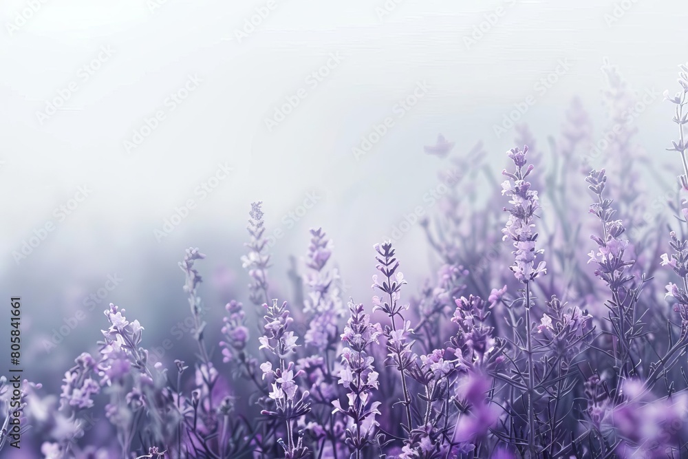 Naklejka premium A gentle gradient flow from lavender to frosty grey, like a misty morning enveloping purple flowers
