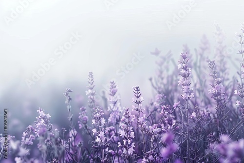 A gentle gradient flow from lavender to frosty grey  like a misty morning enveloping purple flowers