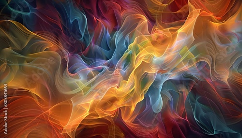 A generative artwork where digital waves form fractal patterns, each layer creating new bursts of color photo