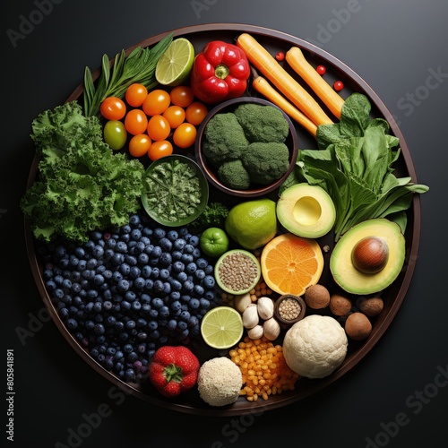 Colorful Plate of Fresh Fruits and Vegetables