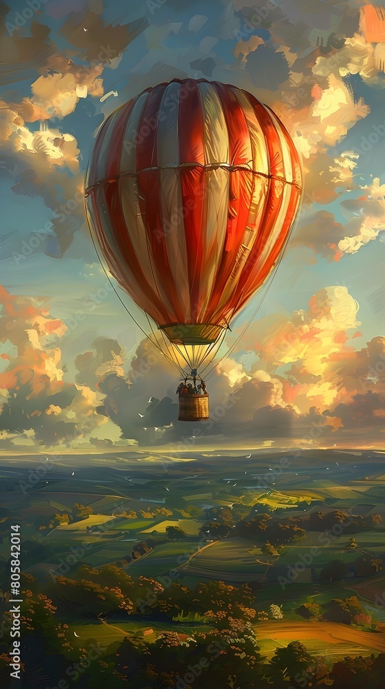 Fototapeta premium Breathtaking Aerial Voyage Through Ethereal Countryside Landscape