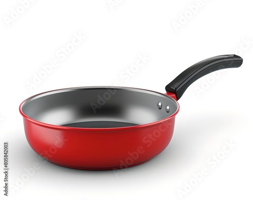 Red Frying Pan on a White Background, Non-Stick Cooking Utensil, Ideal for Kitchen and Culinary Use, Simple and Clean Design. AI