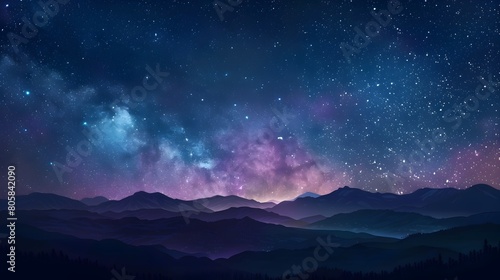 Breathtaking Starry Night Sky with Milky Way Galaxy Over Majestic Mountain Landscape Horizon © sathon