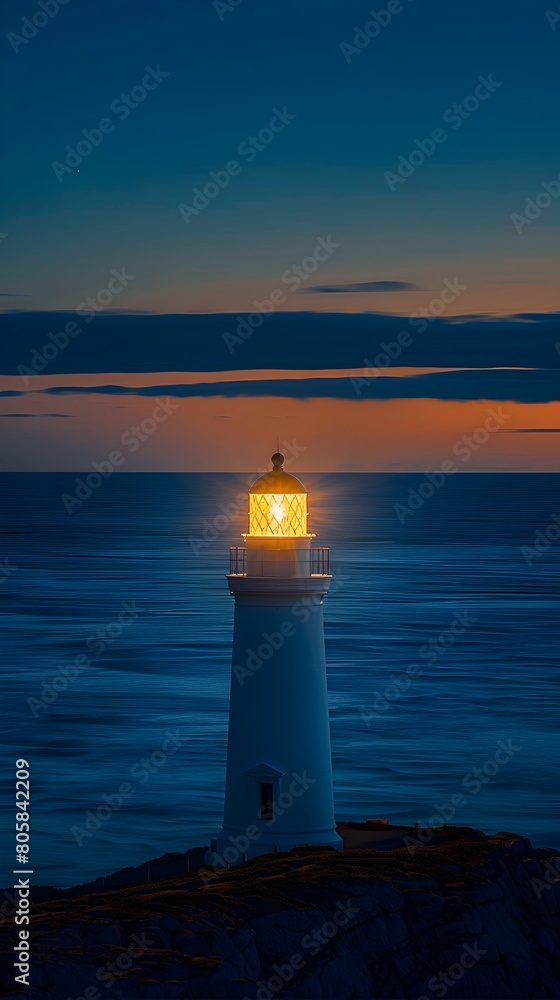Captivating Coastal Lighthouse Illuminating the Serene Twilight Ocean Horizon