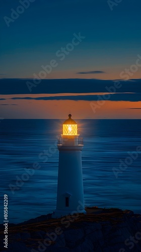 Captivating Coastal Lighthouse Illuminating the Serene Twilight Ocean Horizon