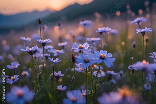 A korea field of wildflowers at twilight. By Dreamer, 야생화, ai, generative, 생성형 photo