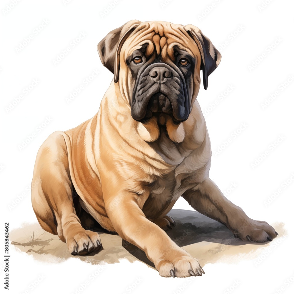 Bullmastiff. English mastiff dog clipart. Watercolor illustration. Generative AI. Detailed illustration. Bullmastiff. English mastiff dog clipart. Watercolor illustration. Generative AI. Detailed illustration.