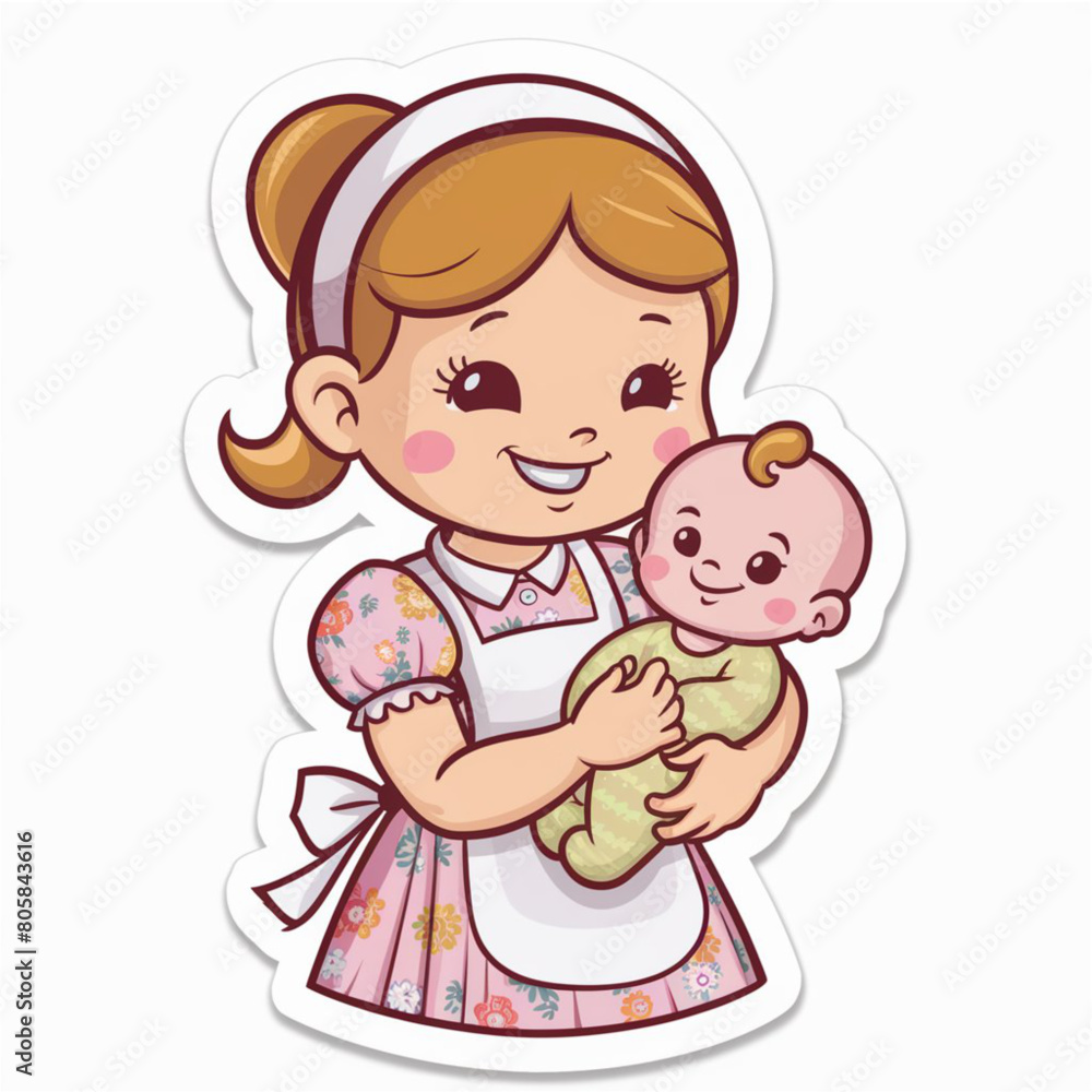 An adorable, cheerful young mother cartoon character An adorable, cheerful young mother cartoon character