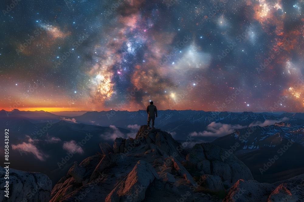 Fototapeta premium Surreal Celestial Landscape at a Remote Mountain Observatory under the Captivating Milky Way Galaxy