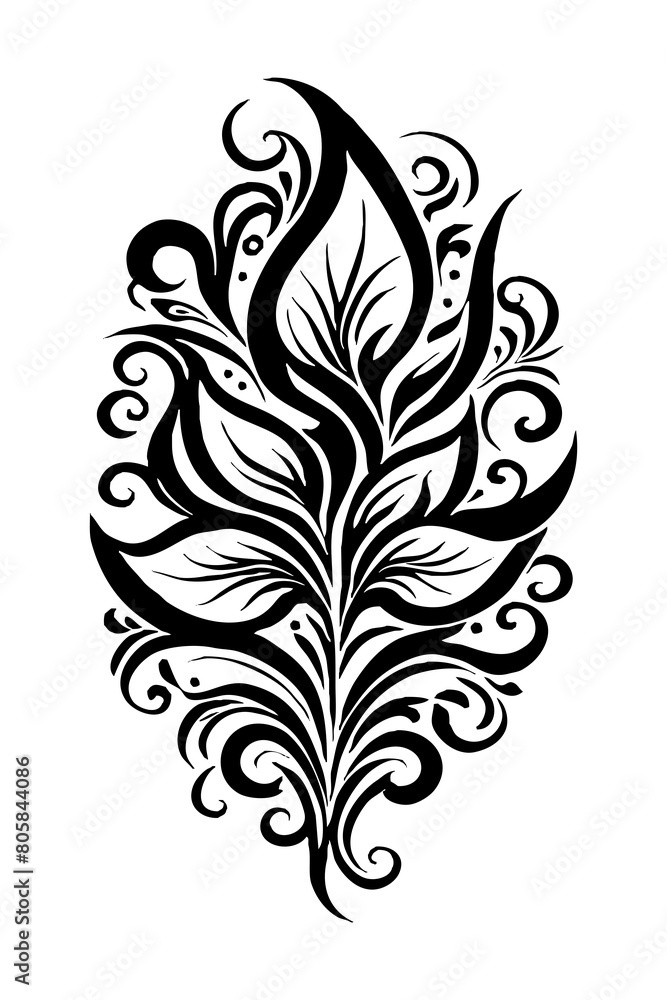 Botanical black and white pattern. For use on tattoos, posters, textiles, T-shirt printing. Generated by Ai Botanical black and white pattern. For use on tattoos, posters, textiles, T-shirt printing. Generated by Ai