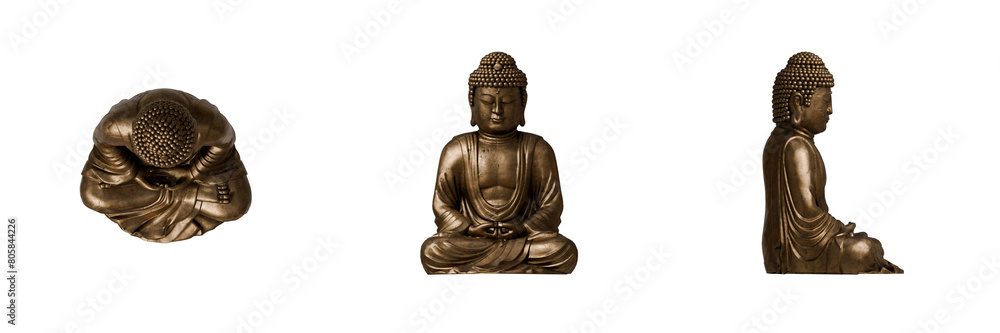 Fototapeta premium Buddha Statue Top View, Front View, Side View. Isolated Transparent Background