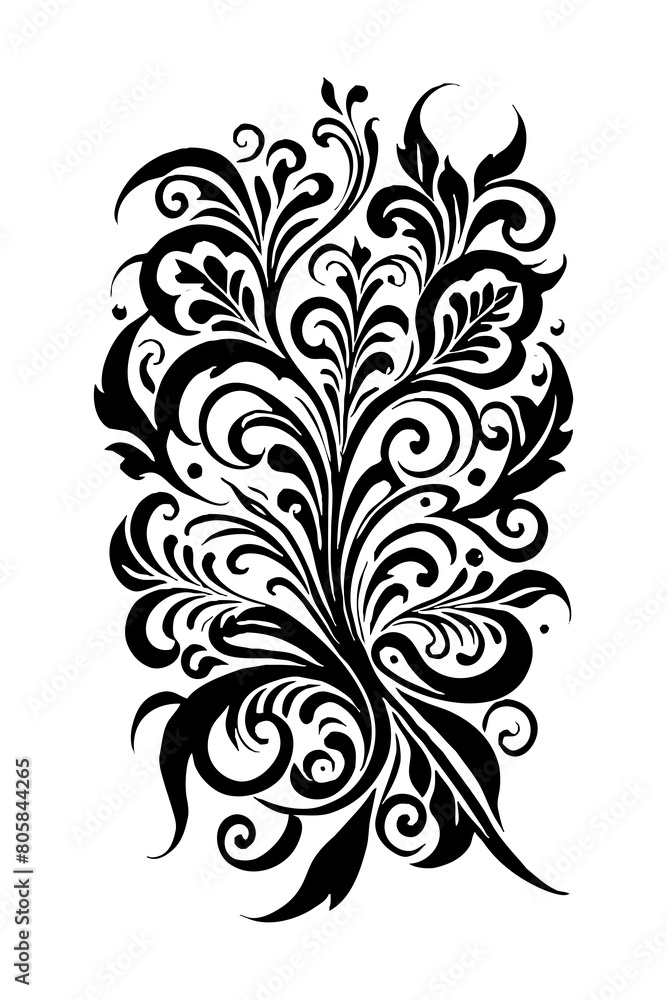 Botanical black and white pattern. For use on tattoos, posters, textiles, T-shirt printing. Generated by Ai