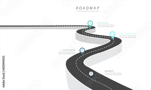 Business Roadmap Process Framework Infographic with wavy and bumpy Road Vector illustration