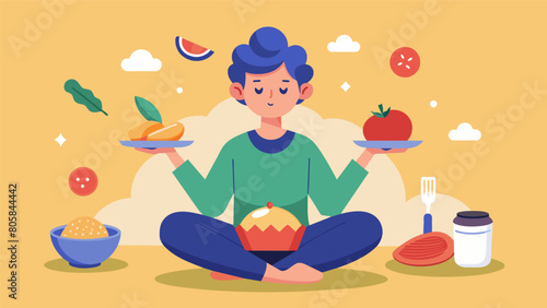 A person practices mindful eating taking time to truly appreciate the flavors textures and nourishment of their meal..