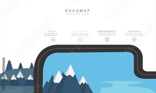 Business Roadmap Process Framework Infographic with wavy and bumpy Road Vector illustration
