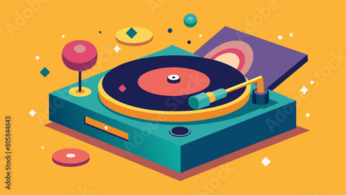 The sound of a vinyl record player softly filling the air creating a nostalgic atmosphere.. Vector illustration