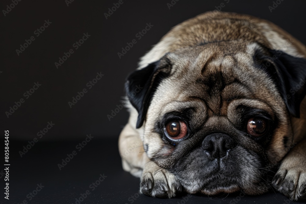 Little pug puppy dog laying head on floor